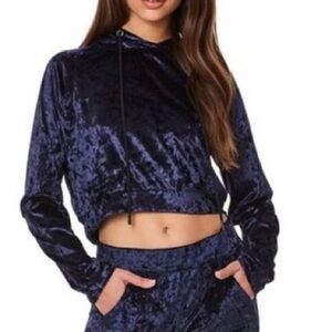 Emma & Sam Crushed Velvet Hoodie Blue XS
